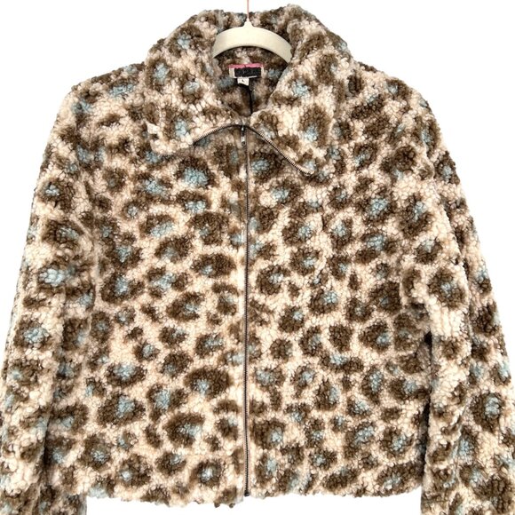 Andree By Unit Faux Fur Leopard Print Teddy Cropped Jacket Size Large NWT - Picture 2 of 12